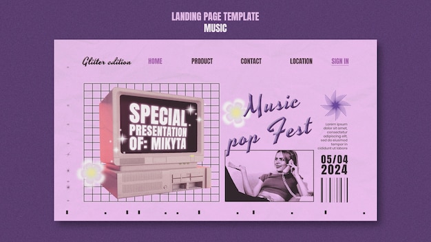 Free PSD retro music fest landing page template