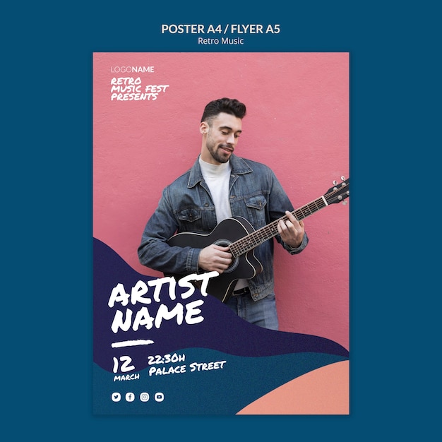 PSD gratuito design volantino musica retrò