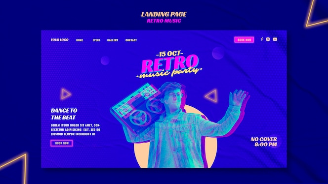 Retro music party landing page template