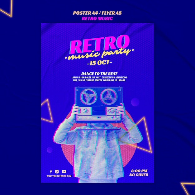 PSD gratuito modello di poster festa di musica retrò