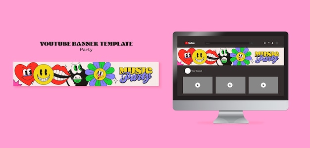 Retro music party youtube banner template