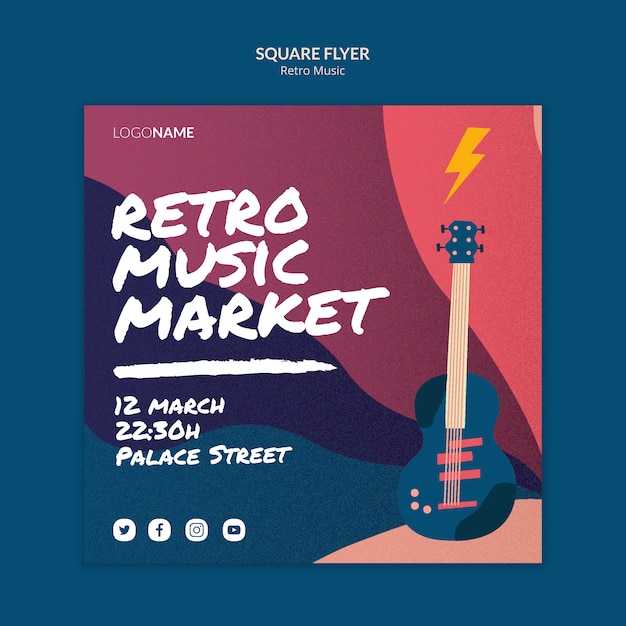 Free PSD retro music square flyer template