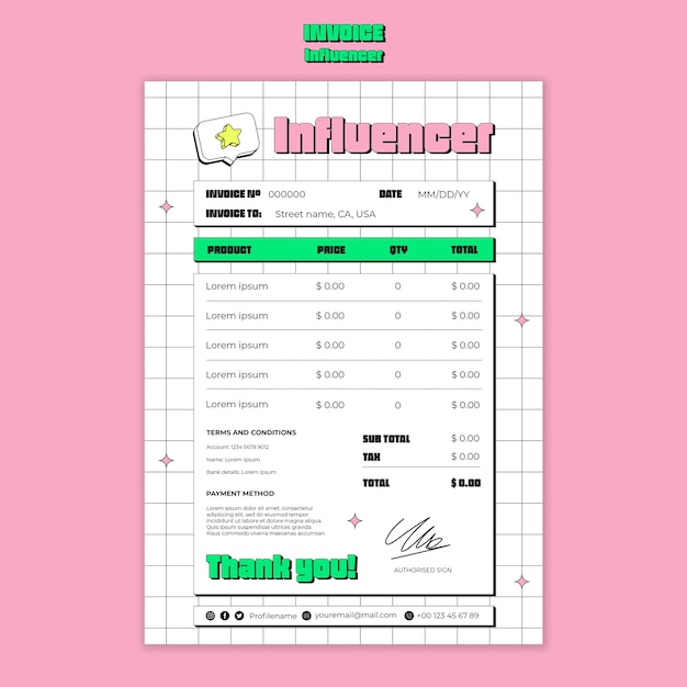 Free PSD retro style influencer job invoice template