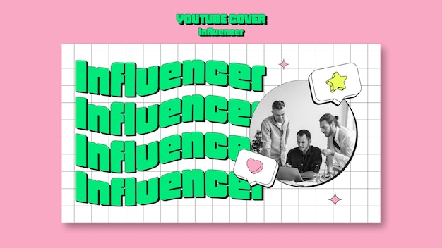 PSD gratuito copertina di youtube per il lavoro di influencer in stile retrò