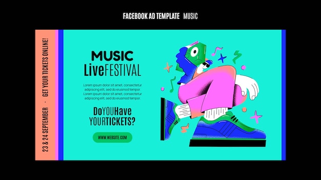 レトロなスタイルのライブ音楽祭のFacebookテンプレート