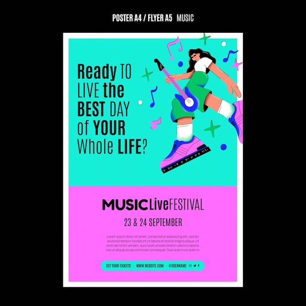 PSD gratuito manifesto del festival musicale in stile retrò