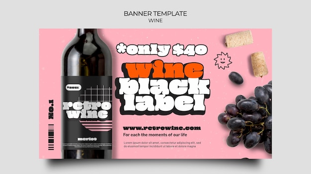 Retro style wine horizontal banner template