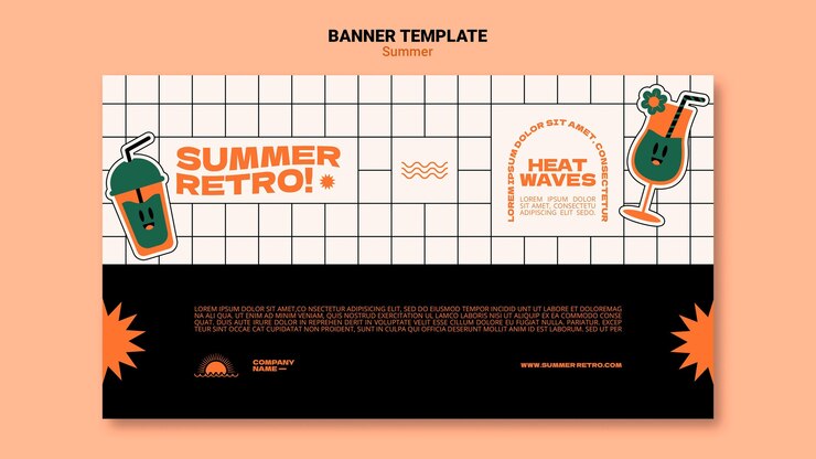Free PSD retro summer horizontal banner template