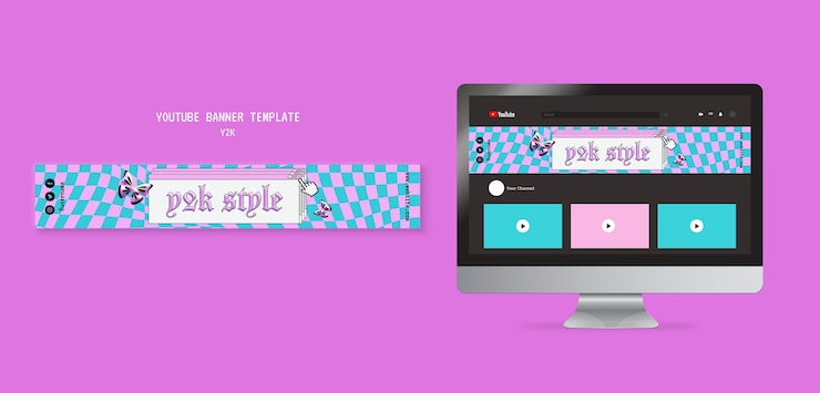Free PSD retro y2k fashion youtube banner template