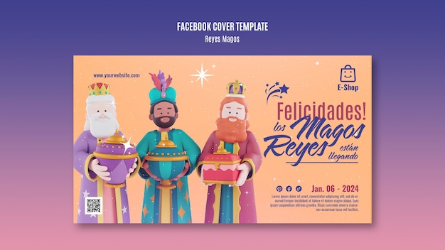 PSD gratuito cover facebook della celebrazione di reyes magos