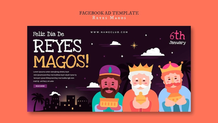 मुफ़्त PSD reyes magos celebration facebook template