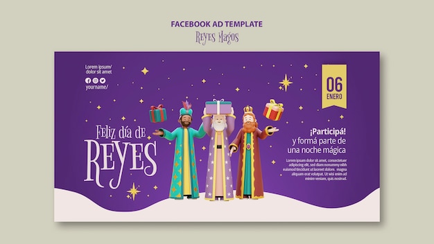 Free PSD reyes magos celebration facebook template