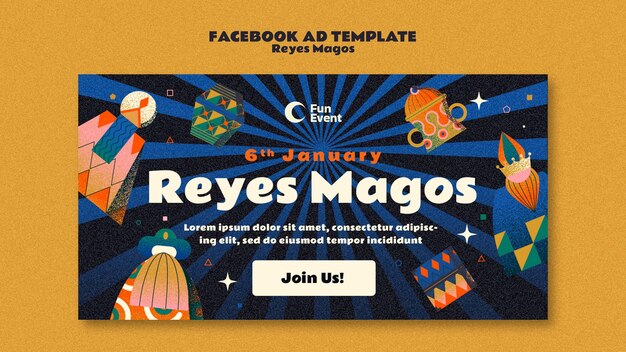 Free PSD reyes magos celebration facebook template