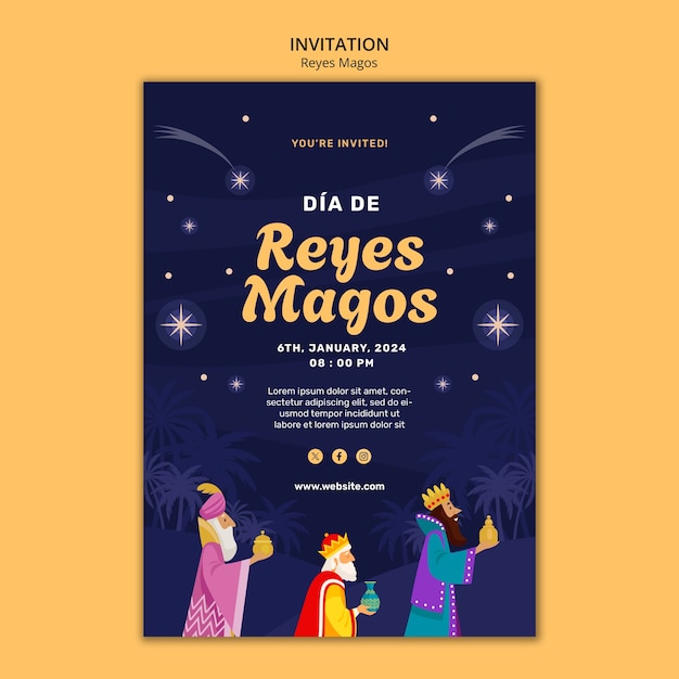 Free PSD reyes magos celebration invitation template