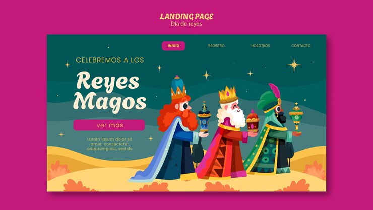 Free PSD reyes magos celebration landing page