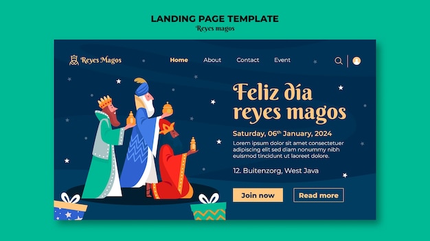 Free PSD reyes magos celebration landing page