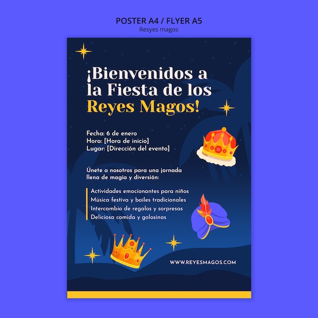 PSD gratuito template di poster per la celebrazione di reyes magos