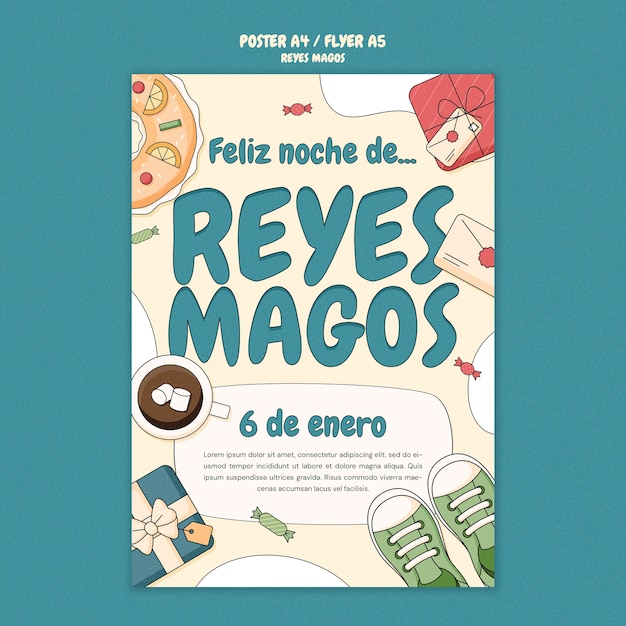 PSD gratuito template di poster per la celebrazione di reyes magos