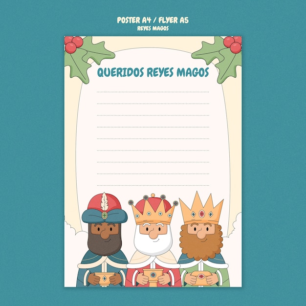 PSD gratuito template di poster per la celebrazione di reyes magos