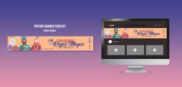 Reyes magos celebration youtube banner template