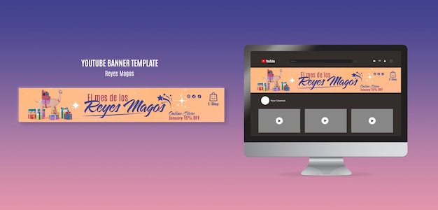 Free PSD reyes magos celebration youtube banner template