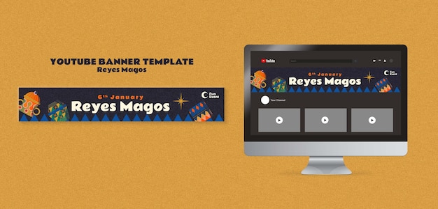 Reyes magos celebration youtube banner template
