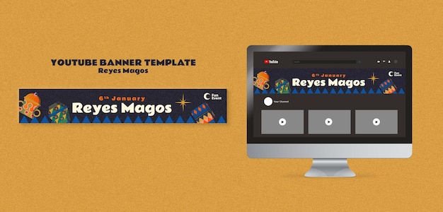 Free PSD reyes magos celebration youtube banner template