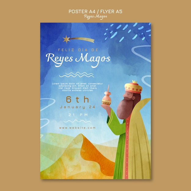 Free PSD reyes magos tradition  poster template