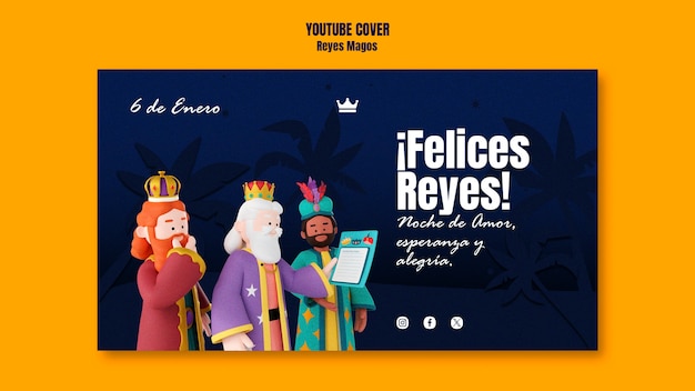 PSD gratuito la tradizione di reyes magos sulla copertina di youtube