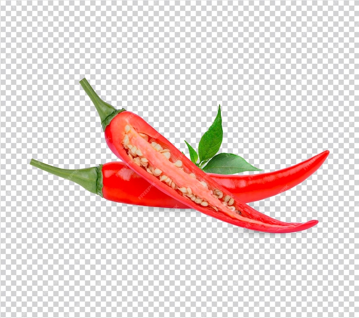  Ripe chilli with leaves isolated premium psd Premium Psd