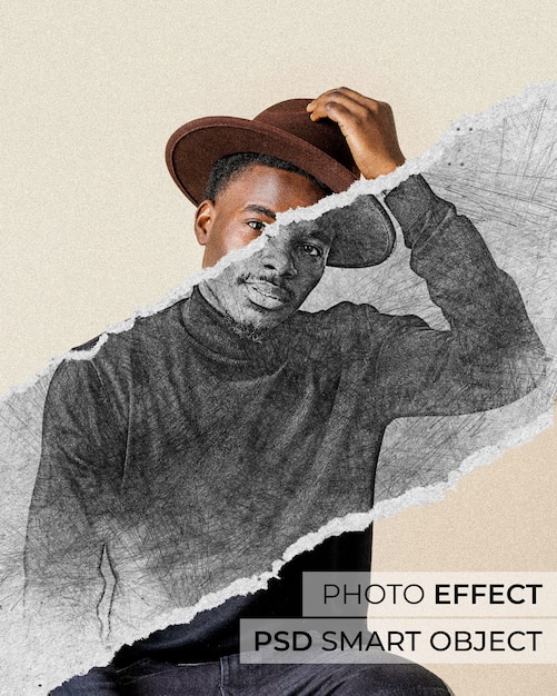 Free PSD ripped paper portrait effect