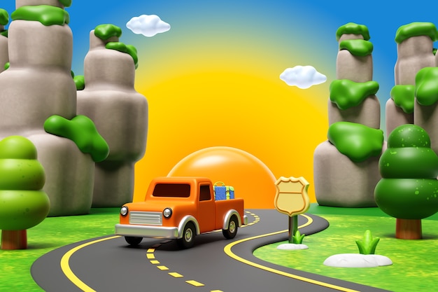 Free PSD road trip illustration