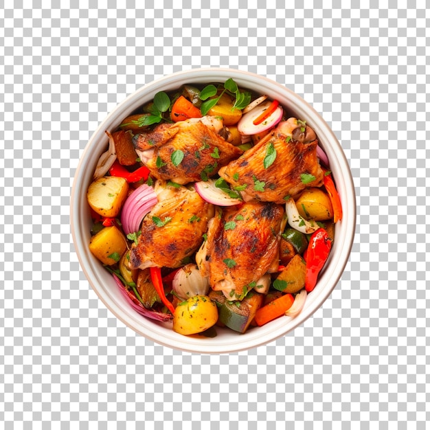 Roasted chicken oranges and vegetables isolated on transparent background