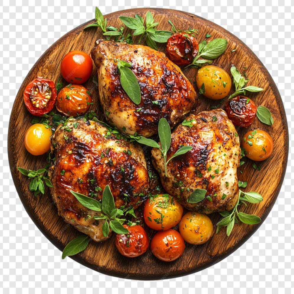 Free PSD | Roasted Chicken Thighs with Roasted Cherry Tomatoes