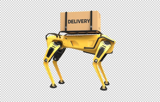 Robot dog delivering goods on transparent background