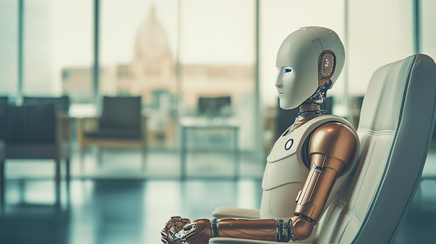 PSD gratuito un robot in attesa in un ufficio moderno per un colloquio di lavoro ia generativa