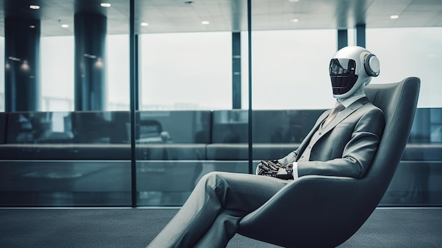 Free PSD a robot waiting in a modern office for a job interview generative ai