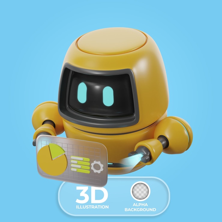 Free PSD robot with ai analysis graph 3d illustration