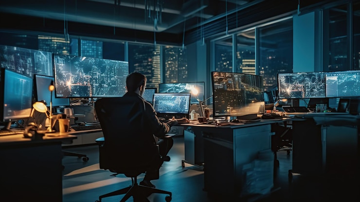 Free PSD a robot working in a modern office with real people generative ai