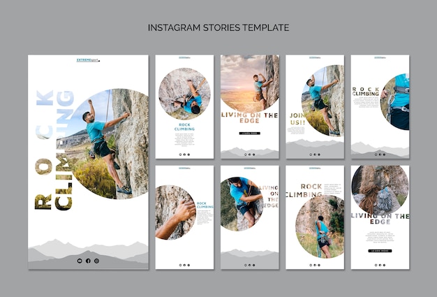 PSD gratuito modello di storie di instagram di arrampicata su roccia