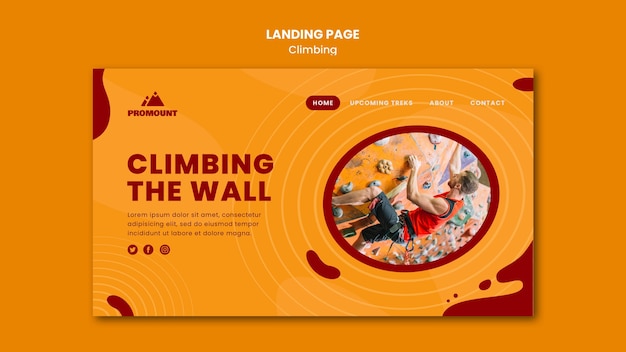 PSD gratuito modello di pagina di destinazione per arrampicata su roccia
