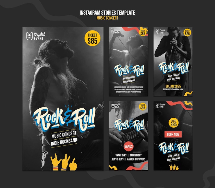 Free PSD rock music concert instagram stories template