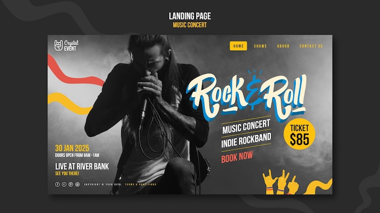 Free PSD rock music concert landing page