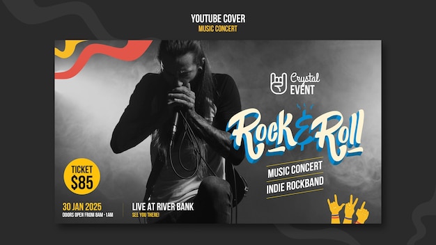 PSD gratuito modello di copertina di youtube per concerti di musica rock