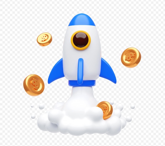 rocket and coin money icon 3d illustration