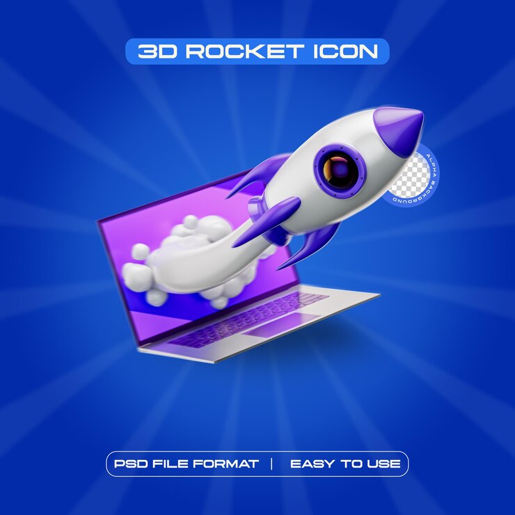 Free PSD rocket icon isolated 3d render illustration