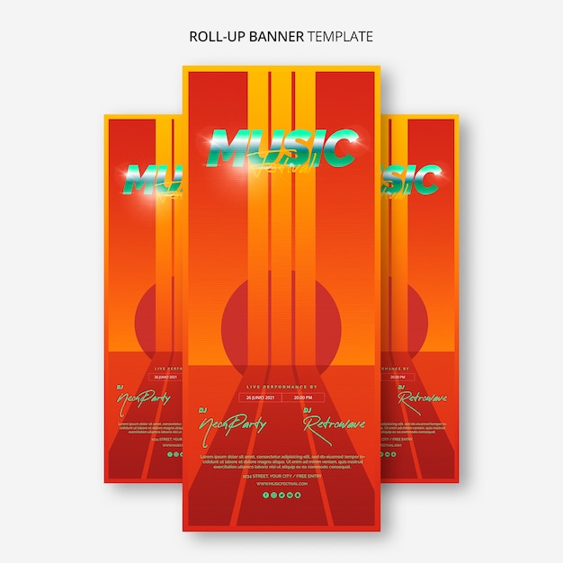 Roll up banner template per il festival musicale degli anni '80