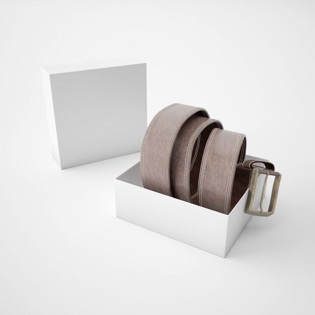 Rolled belt inside a white box