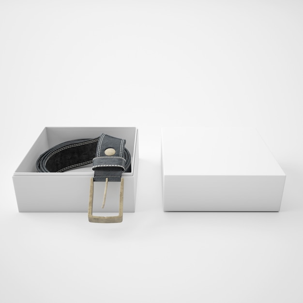 Rolled belt inside a white box