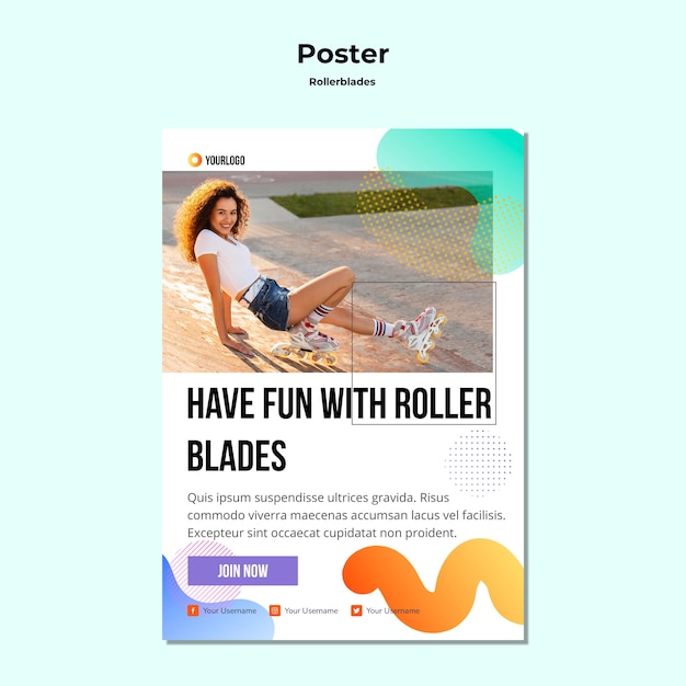 PSD gratuito modello di poster concetto rollerblades